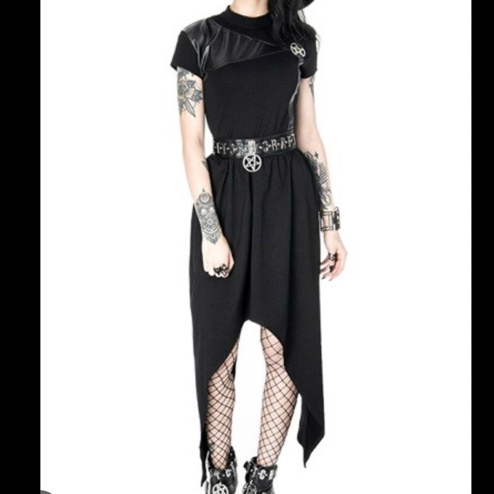 Restyle Gothic Pentagram Asymmetrical Black Dress
